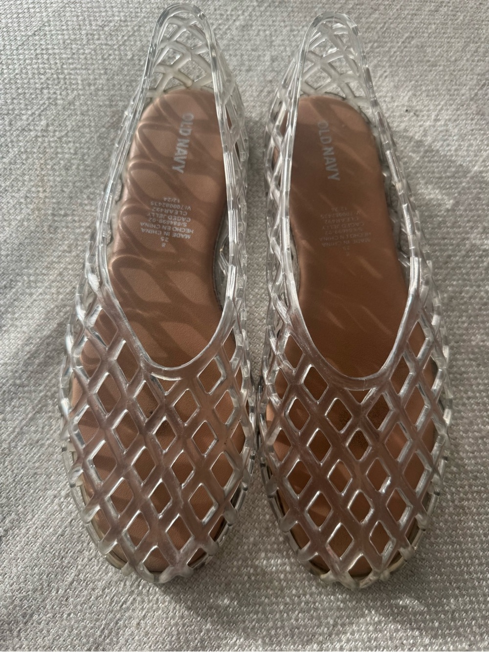 Old Navy Clear Lattice Slip-On Jelly Mules with Brown Insole